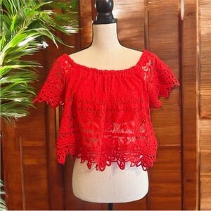 FREE PEOPLE Red Sweet Dreams Lace Crop Top - XS